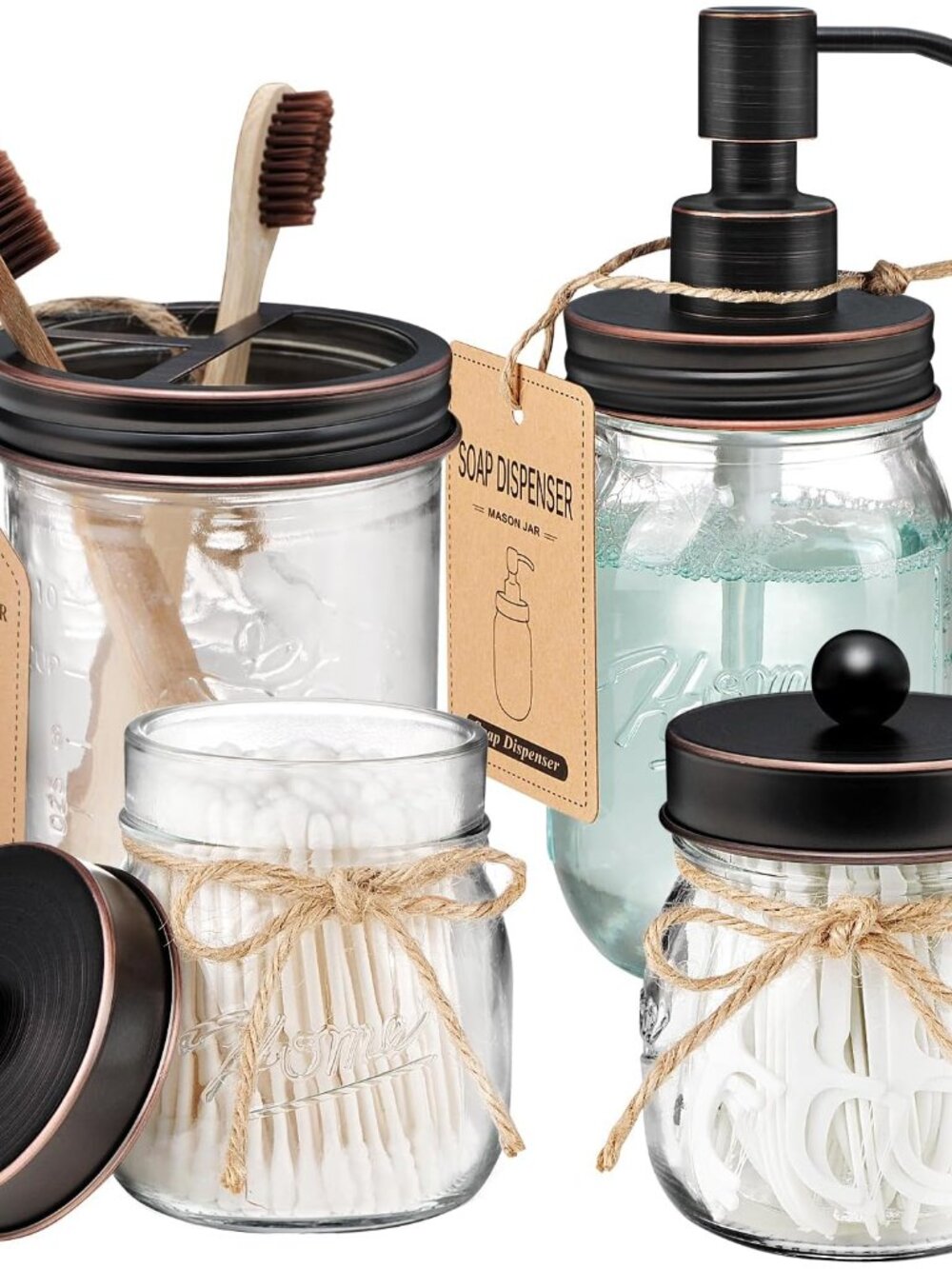 Mason Jar Bathroom Accessories Set 4 Pcs, Oil Rubbed Bronze